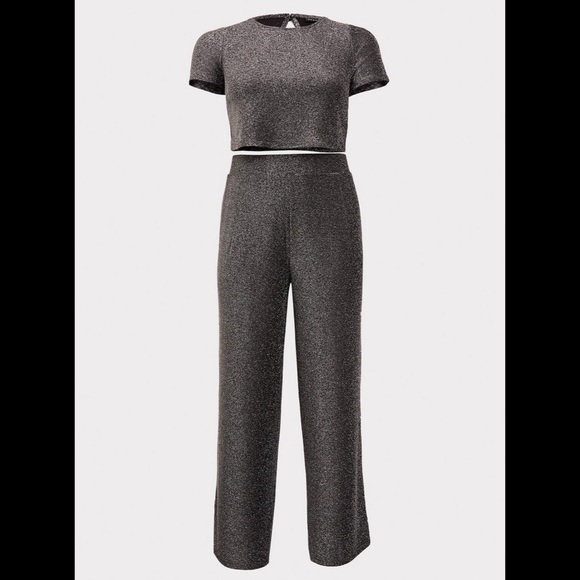 torrid Pants - Black & Silver Glitter Crop Top & Wide Leg Pant Set